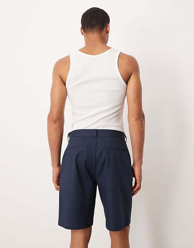 Asos ASOS DESIGN Straight Leg Chino Short In Navy Linen Look