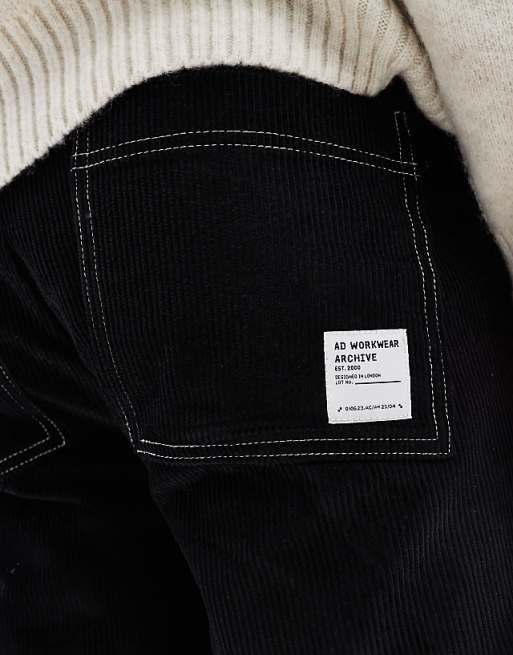 Asos ASOS DESIGN Straight Leg Cord Trousers With Contrast Stitch In Black