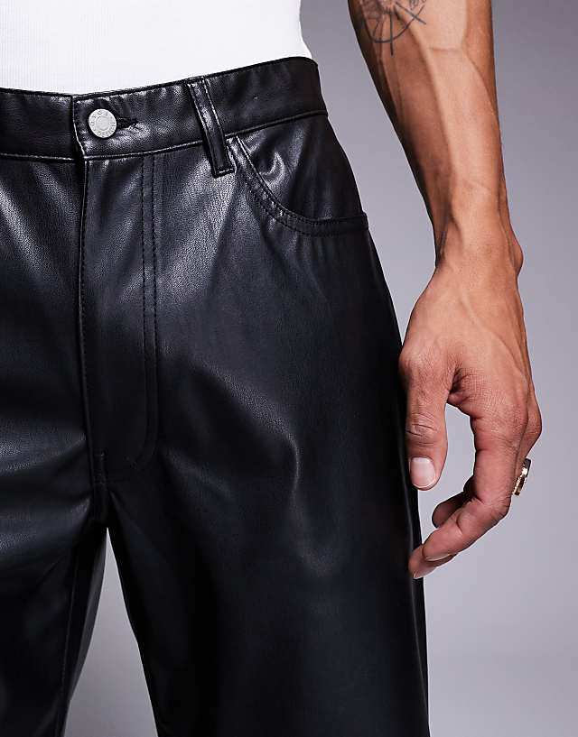 Asos ASOS DESIGN Straight Leg Faux Leather Trousers In Black