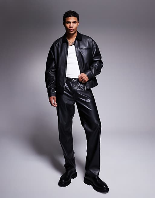 asos ASOS DESIGN straight leg faux leather trousers in black