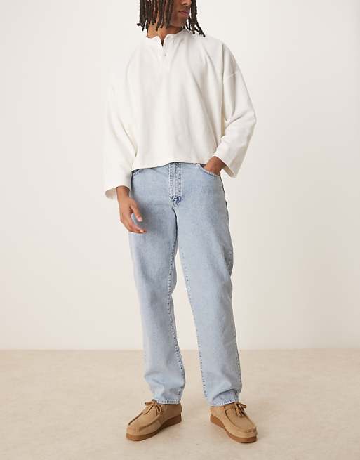 asos ASOS DESIGN straight leg jeans in light wash blue