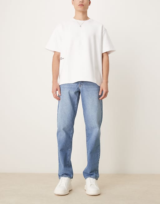 asos ASOS DESIGN straight leg jeans light wash blue