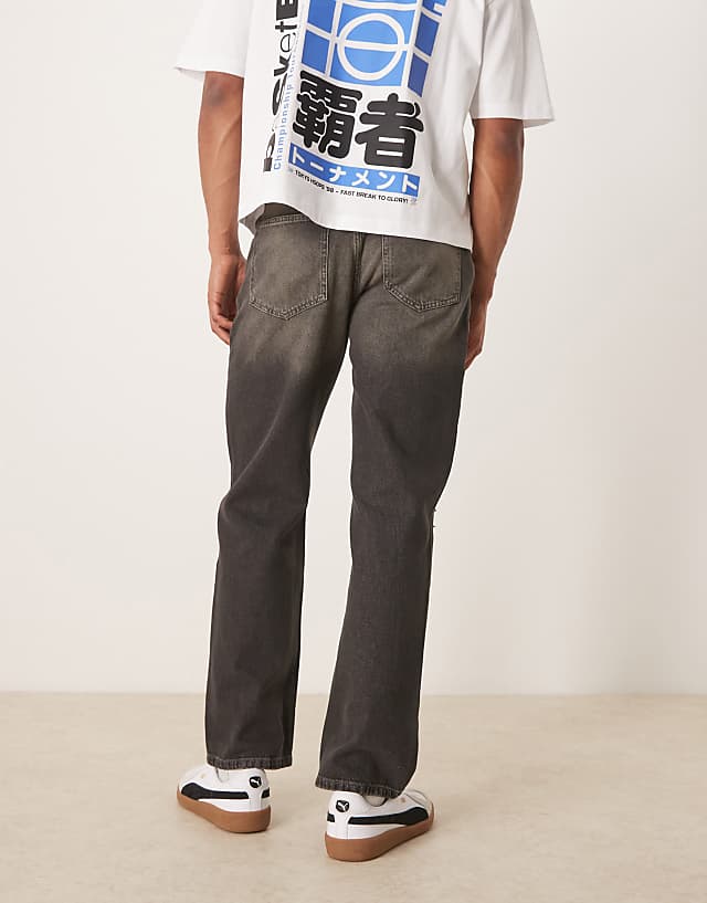 Asos ASOS DESIGN Straight Leg Jeans With Rips In Mid Wash