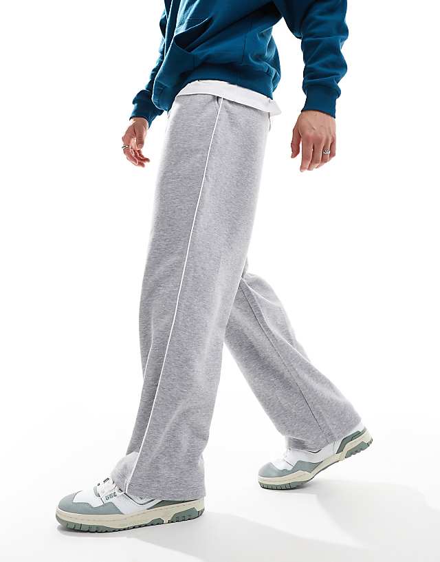 asos ASOS DESIGN straight leg joggers in grey marl with white side tape
