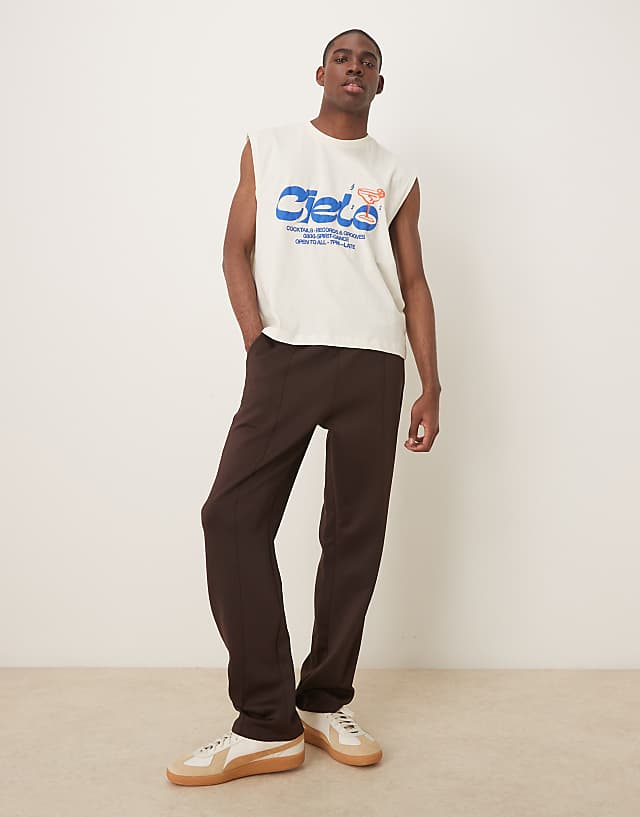 asos ASOS DESIGN straight leg scuba jogger in brown
