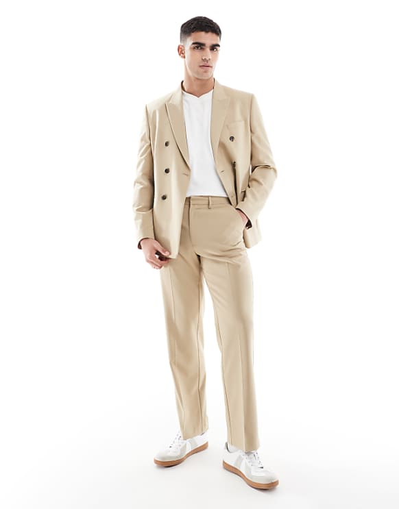 asos ASOS DESIGN straight leg suit trousers in stone