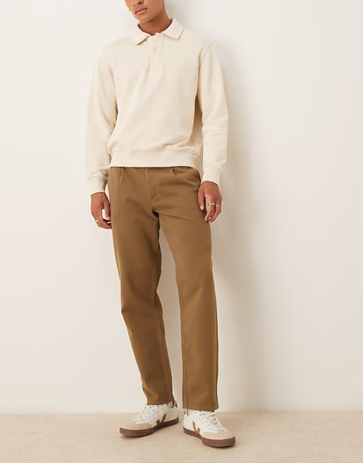 asos ASOS DESIGN straight leg trousers in khaki with pleats