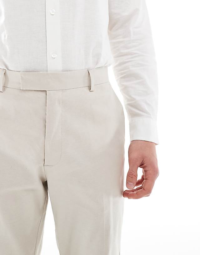 Asos ASOS DESIGN Straight With Linen Suit Trouser In Stone