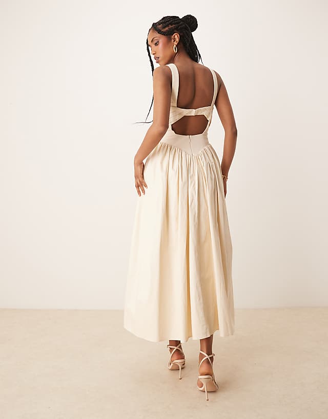Asos ASOS DESIGN Structured Bust Detail Full Skirt Midi Dress In Ivory
