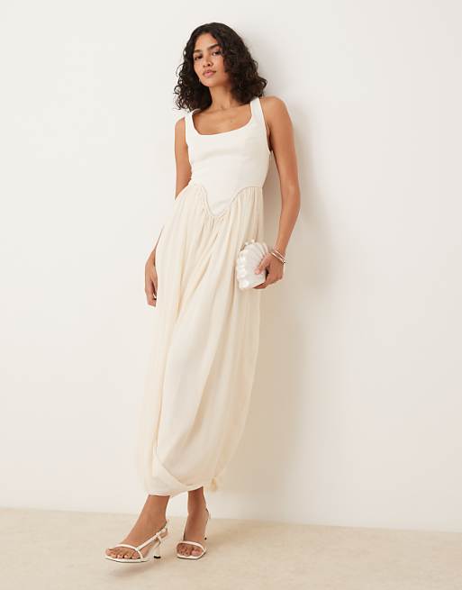 Asos ASOS DESIGN Structured Cross Back Maxi Dress In Buttermilk