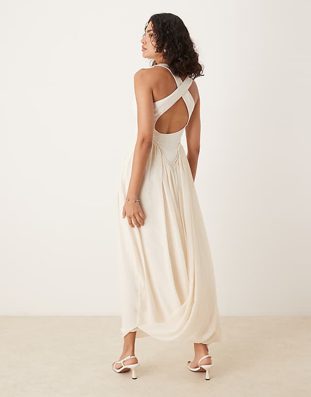 asos ASOS DESIGN structured cross back maxi dress in buttermilk