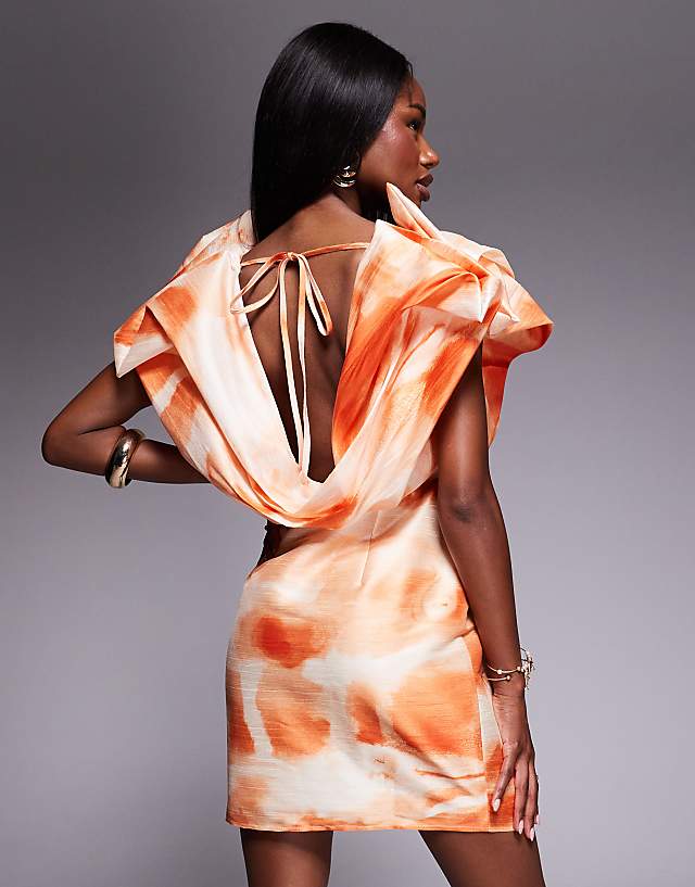 Asos ASOS DESIGN Structured Plunge Mini Dress In Orange Abstract Print