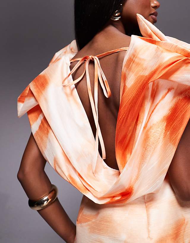 Asos ASOS DESIGN Structured Plunge Mini Dress In Orange Abstract Print