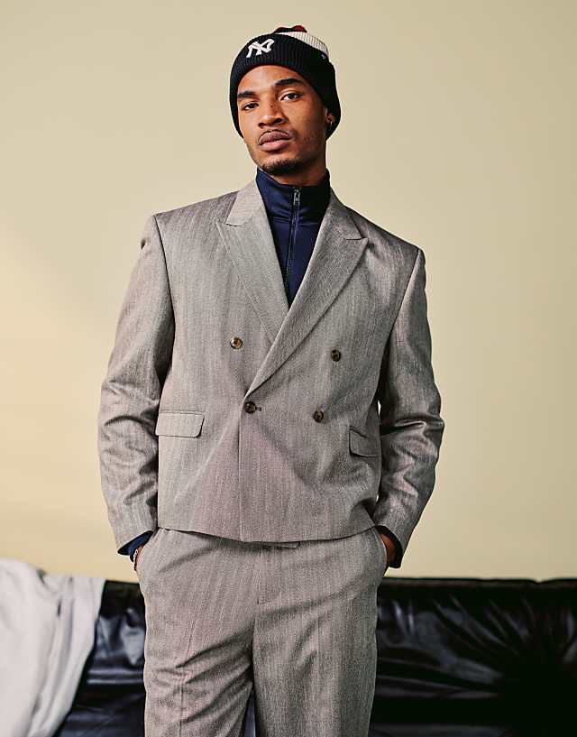 asos ASOS DESIGN suit in stone textured herringbone