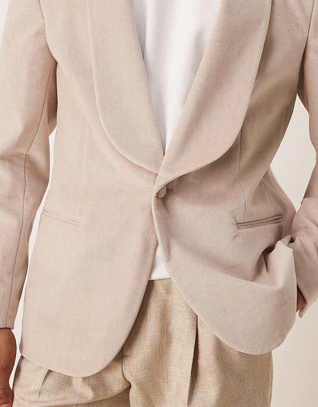 Asos ASOS DESIGN Summer Weight Cotton Velvet Slim Blazer In Beige