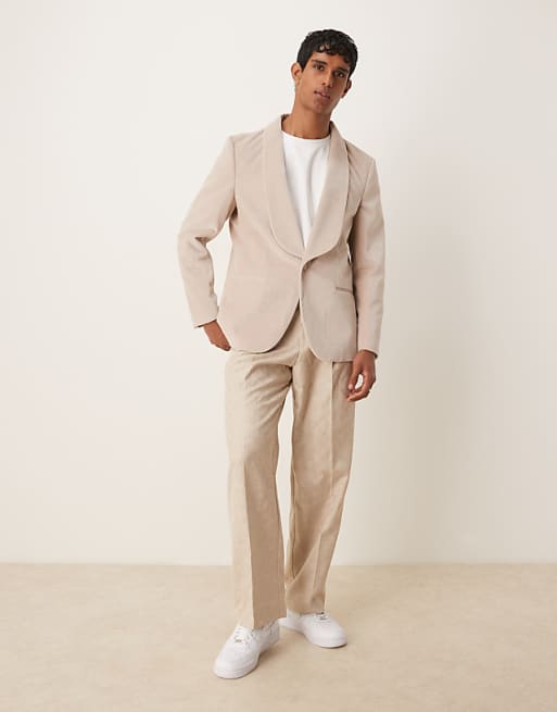 Asos ASOS DESIGN Summer Weight Cotton Velvet Slim Blazer In Beige