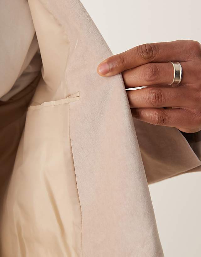 Asos ASOS DESIGN Summer Weight Cotton Velvet Slim Blazer In Beige