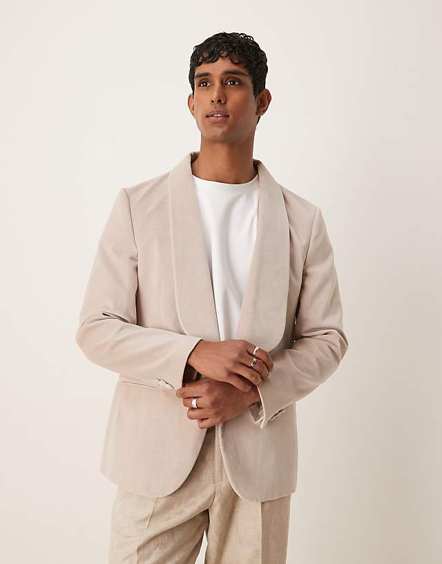 asos ASOS DESIGN summer weight cotton velvet slim blazer in beige