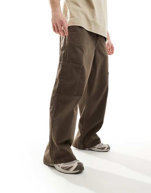 asos ASOS DESIGN super baggy cargo trousers in brown