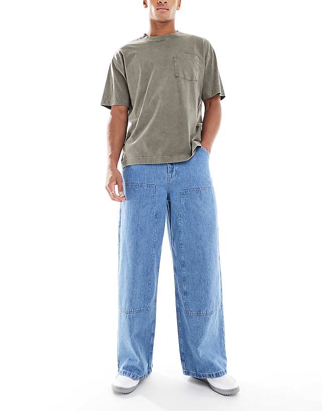 asos ASOS DESIGN super baggy carpenter jeans in indigo wash