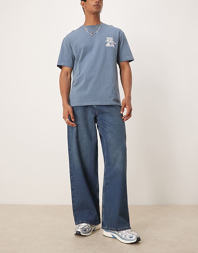 asos ASOS DESIGN super baggy jeans with pleat details in indigo wash