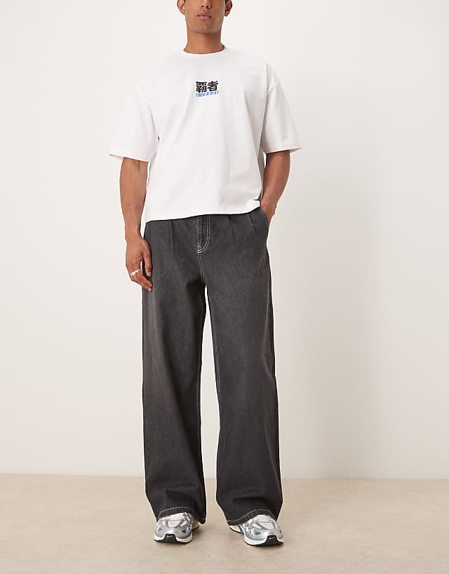 asos ASOS DESIGN super baggy jeans with pleat details in black wash