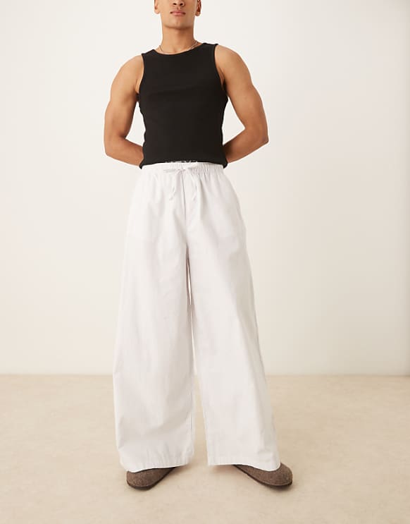 asos ASOS DESIGN super baggy linen blend trousers in white