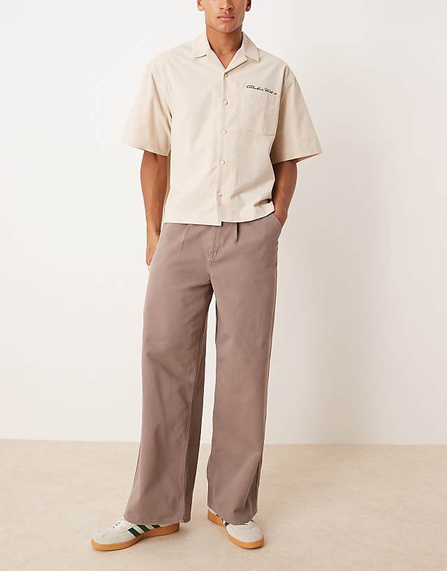 asos ASOS DESIGN super baggy pleated trouser in brown