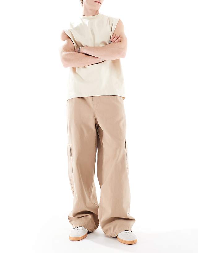 Asos ASOS DESIGN Super Baggy Pull On Cargo In Beige