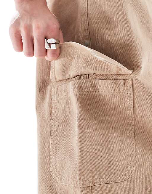Asos ASOS DESIGN Super Baggy Pull On Cargo In Beige