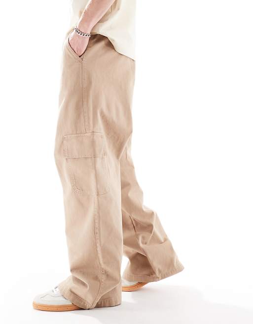 asos ASOS DESIGN super baggy pull on cargo in beige