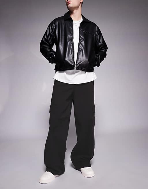 Asos ASOS DESIGN Super Baggy Pull On Cargo Trouser In Black