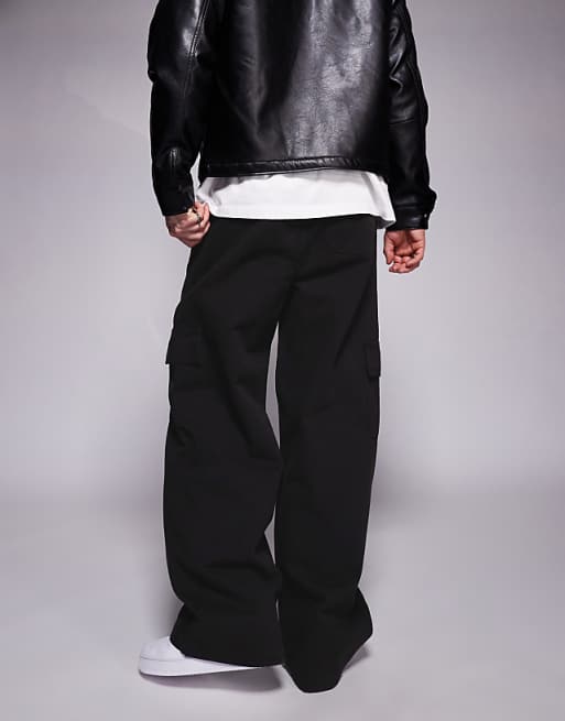 Asos ASOS DESIGN Super Baggy Pull On Cargo Trouser In Black