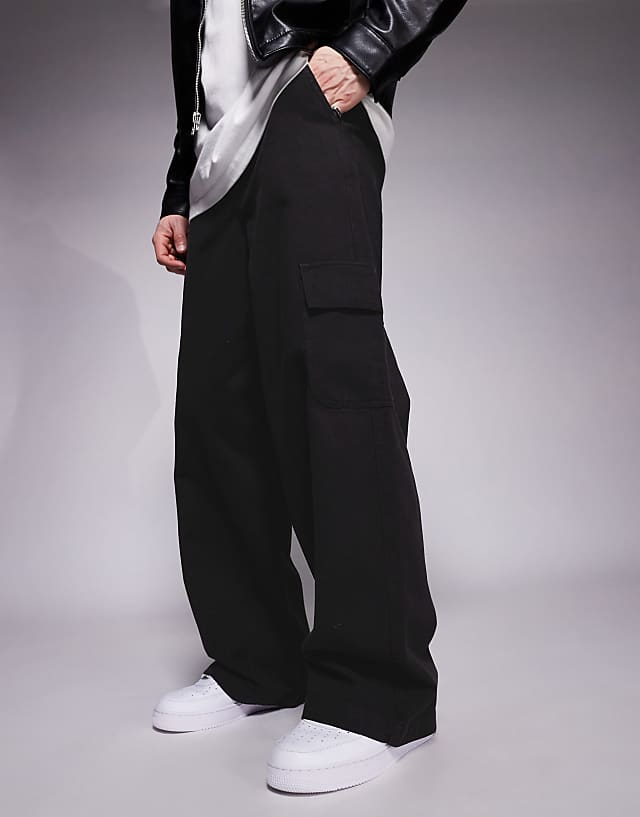 asos ASOS DESIGN super baggy pull on cargo trouser in black