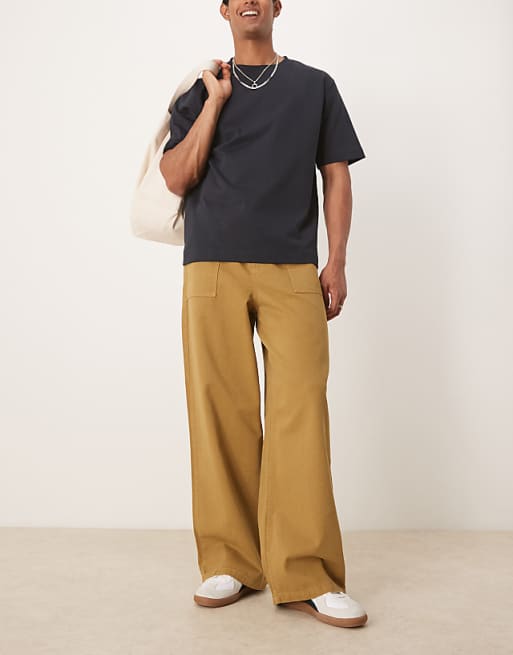 asos ASOS DESIGN super baggy pull on fatigue trouser with darts in tan