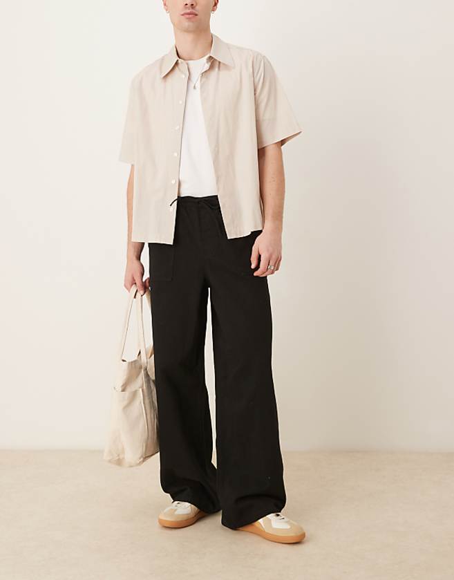 asos ASOS DESIGN super baggy pull on fatigue trouser with darts in black