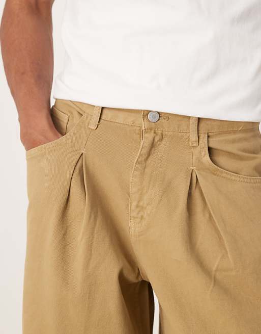 Asos ASOS DESIGN Super Baggy Trouser With Pleat Detail In Tan