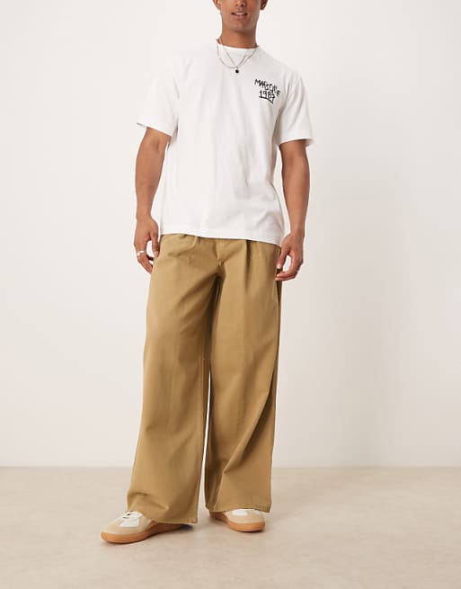 asos ASOS DESIGN super baggy trouser with pleat detail in tan