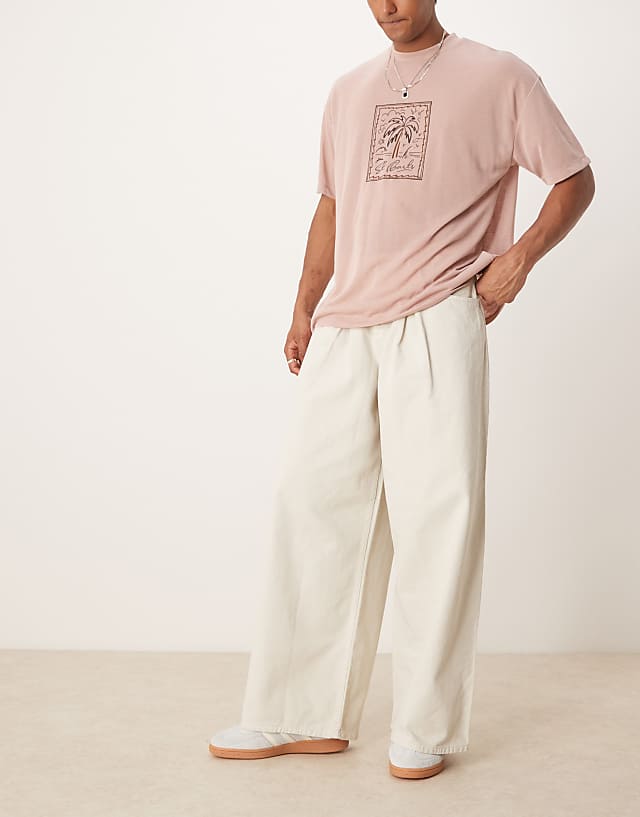 asos ASOS DESIGN super baggy trouser with pleat detail in ecru