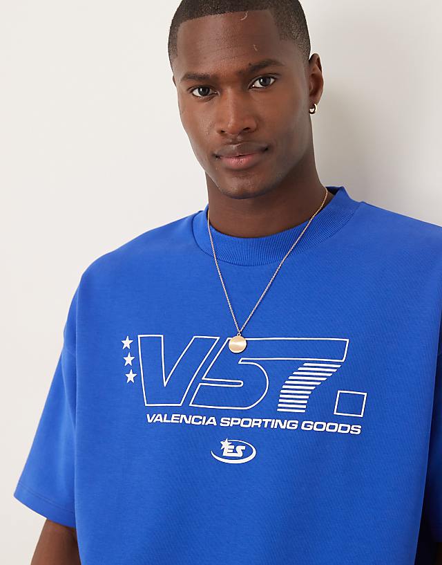 Asos ASOS DESIGN Super Heavyweight Boxy Oversized T-shirt Inblue With Sports Graphic