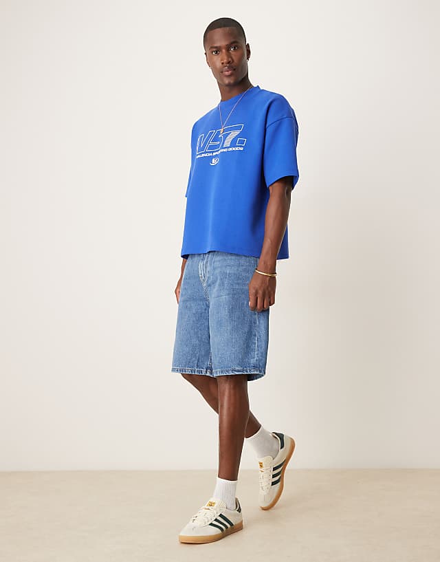 Asos ASOS DESIGN Super Heavyweight Boxy Oversized T-shirt Inblue With Sports Graphic