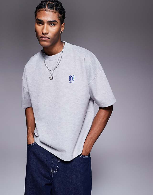 Asos ASOS DESIGN Super Heavyweight Boxy Oversized T-shirt With Dropped Shoulder Ingrey Marl With Drinks Graphic