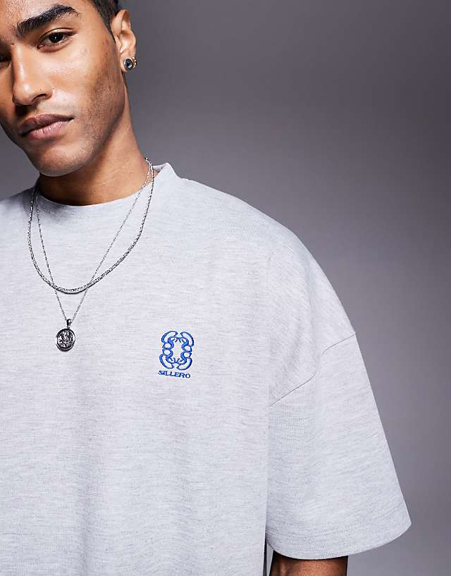 Asos ASOS DESIGN Super Heavyweight Boxy Oversized T-shirt With Dropped Shoulder Ingrey Marl With Drinks Graphic