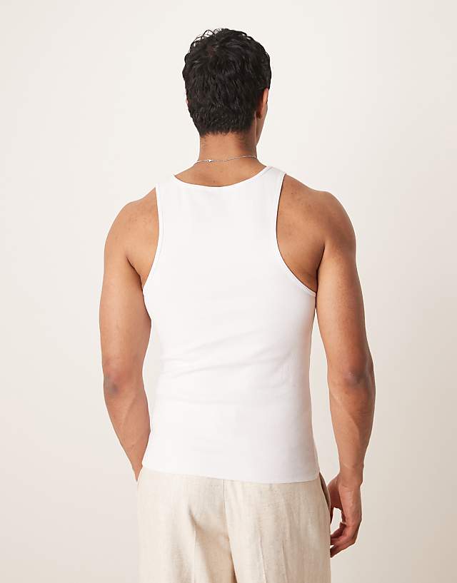 Asos ASOS DESIGN Super Heavyweight Muscle Fit Vest In White With Logo Embroidery
