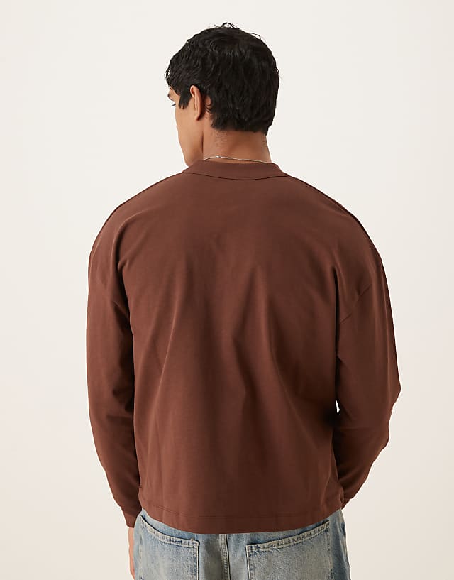 Asos ASOS DESIGN Super Heavyweight Oversized Boxy Henley T-shirt In Brown
