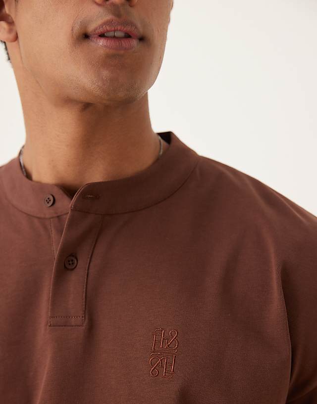Asos ASOS DESIGN Super Heavyweight Oversized Boxy Henley T-shirt In Brown