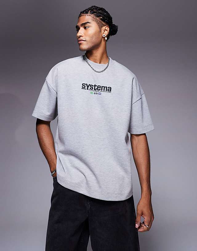 Asos ASOS DESIGN Super Heavyweight Oversized Drop Shoulder T-shirt With Car Graphic In Grey Marl