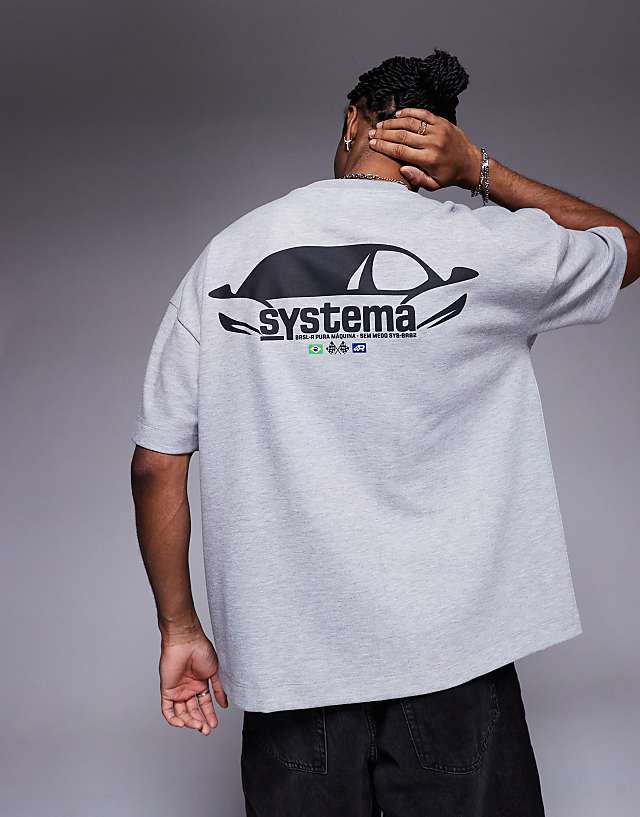 asos ASOS DESIGN super heavyweight oversized drop shoulder t-shirt with car graphic in grey marl