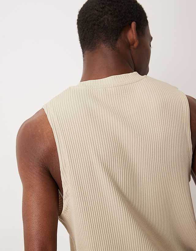 Asos ASOS DESIGN Super Heavyweight Rib Crew Neck Tank In Beige