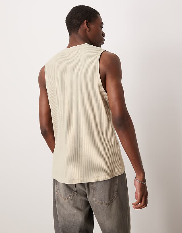 Asos ASOS DESIGN Super Heavyweight Rib Crew Neck Tank In Beige